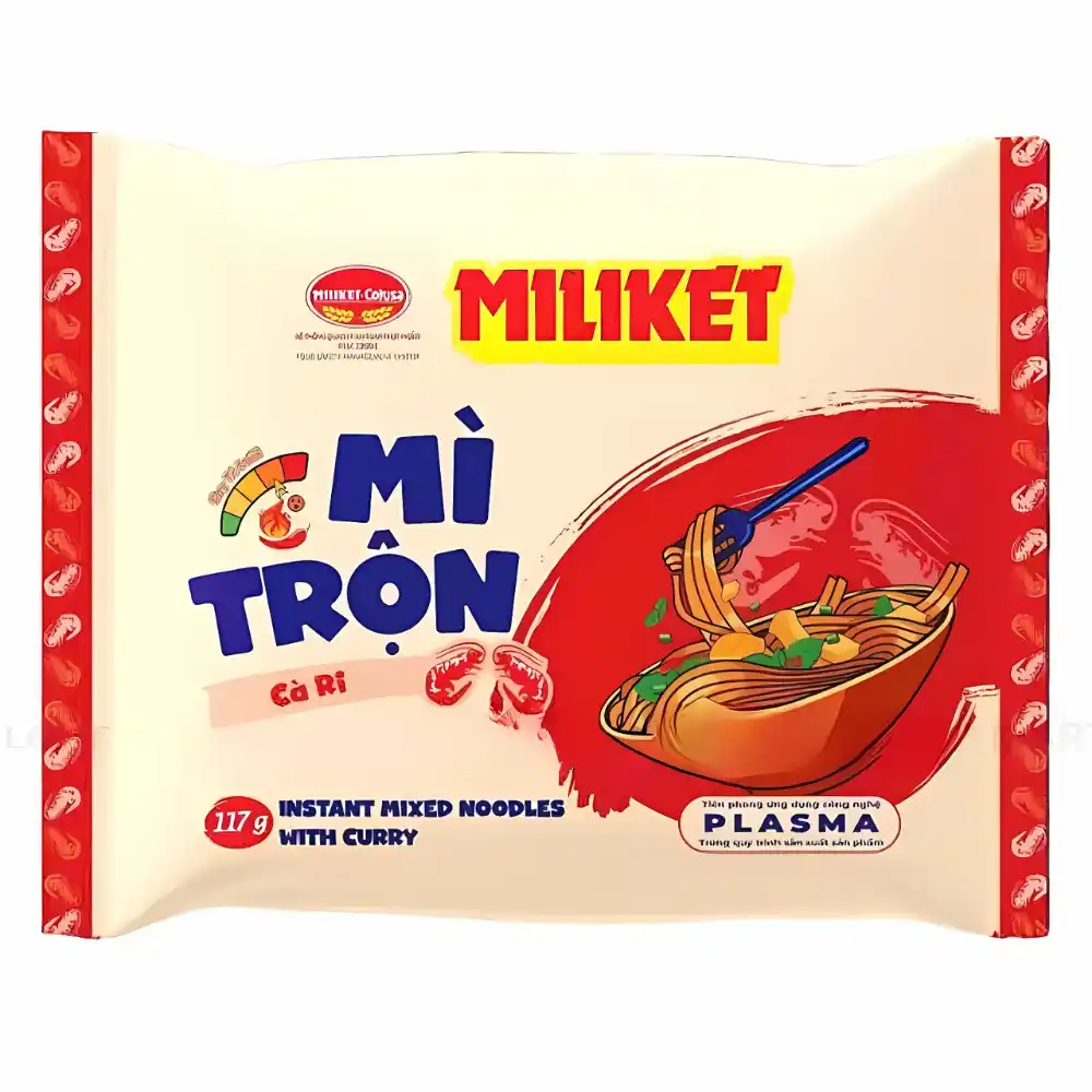 Thùng 16 gói mì trộn Miliket vị phô mai/kebab/carbonara/cà ri/kim chi gói 117g