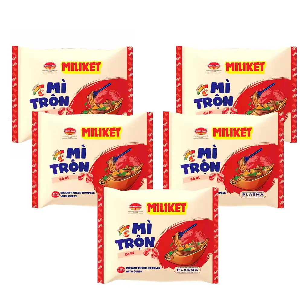 Thùng 16 gói mì trộn Miliket vị phô mai/kebab/carbonara/cà ri/kim chi gói 117g