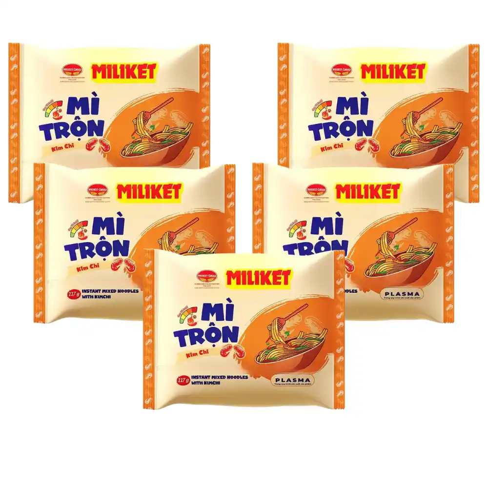 Thùng 16 gói mì trộn Miliket vị phô mai/kebab/carbonara/cà ri/kim chi gói 117g