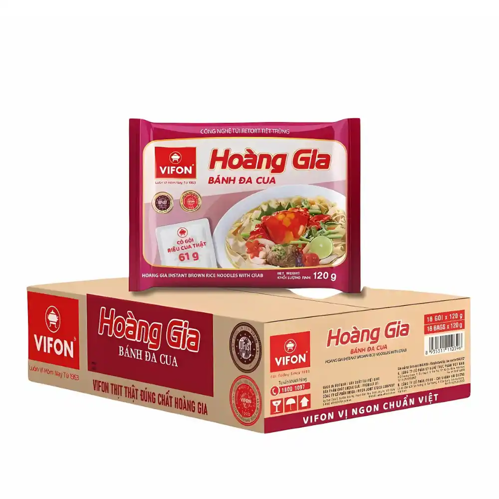 Thùng 18 gói bánh đa cá rô đồng Vifon Hoàng Gia gói 120g