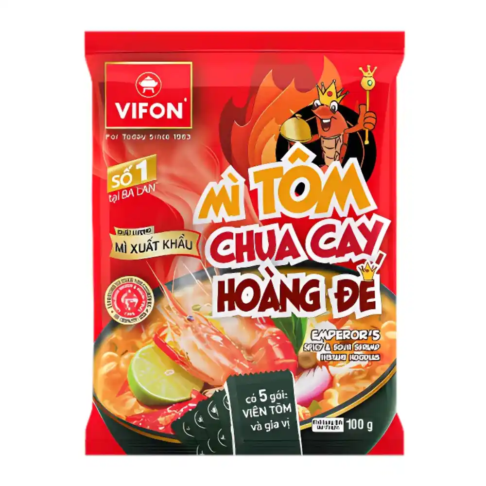 Thùng 18 gói mì xuất khẩu Vifon vị sườn heo nướng Bali/tôm chua cay hoàng đế gói 100g