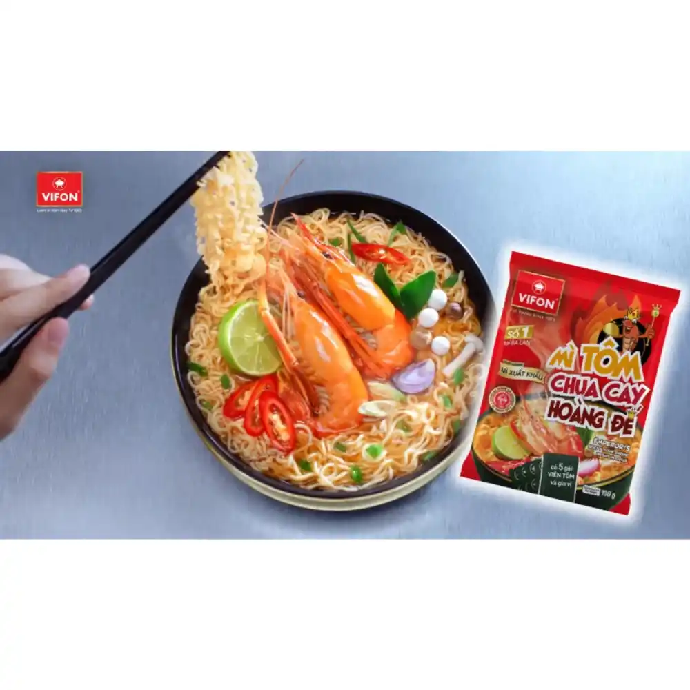 Thùng 18 gói mì xuất khẩu Vifon vị sườn heo nướng Bali/tôm chua cay hoàng đế gói 100g