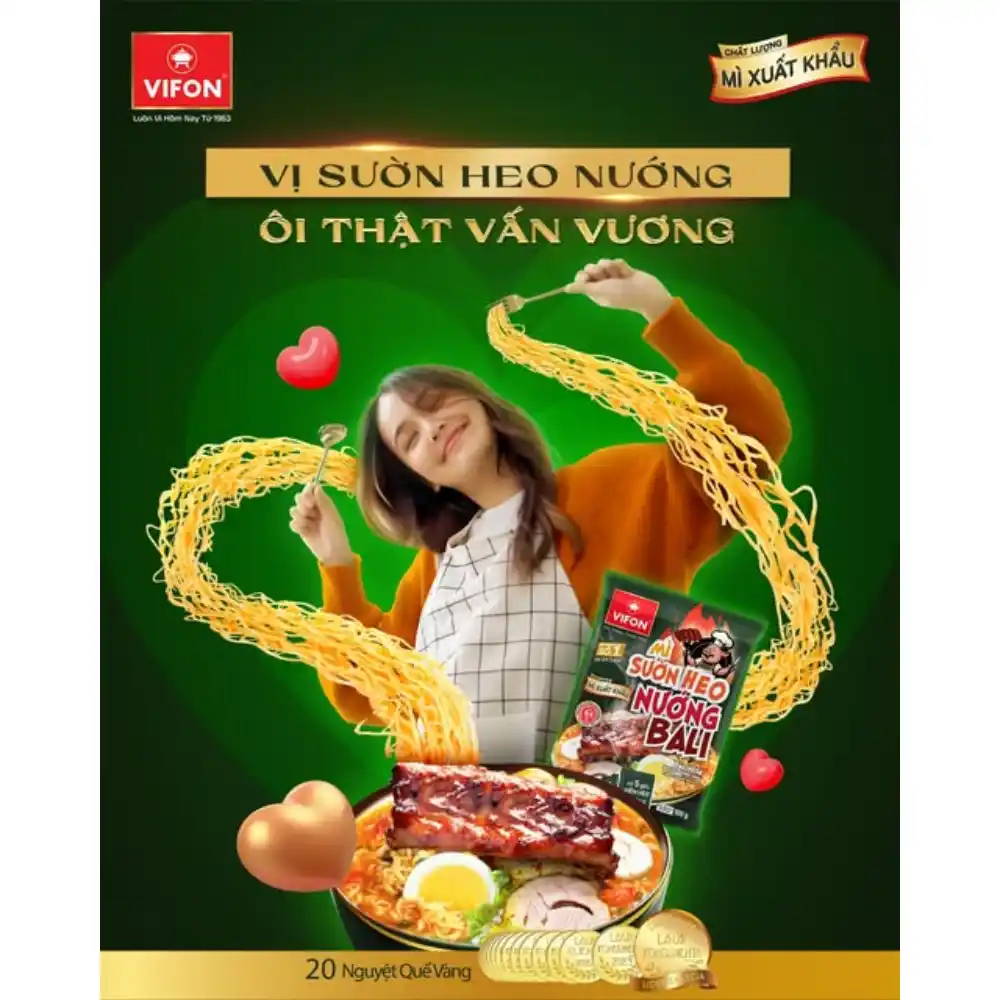 Thùng 18 gói mì xuất khẩu Vifon vị sườn heo nướng Bali/tôm chua cay hoàng đế gói 100g