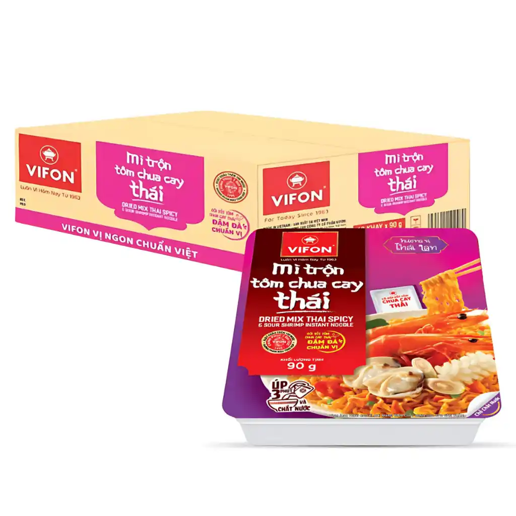 Thùng 18 khay mì trộn Pad Thái/tôm chua cay Thái Vifon 90g