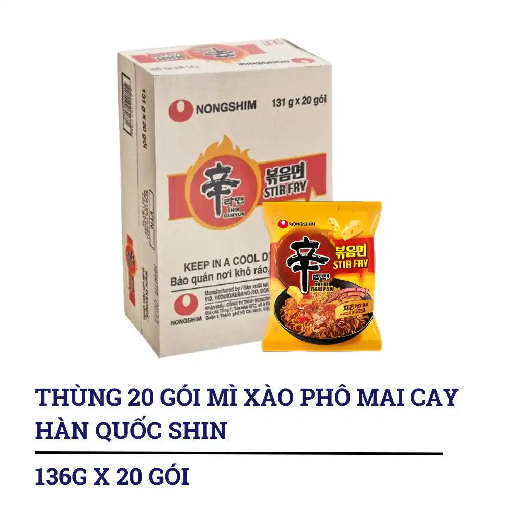 Thùng 20 gói mì xào phô mai cay Shin Nongshim 136g