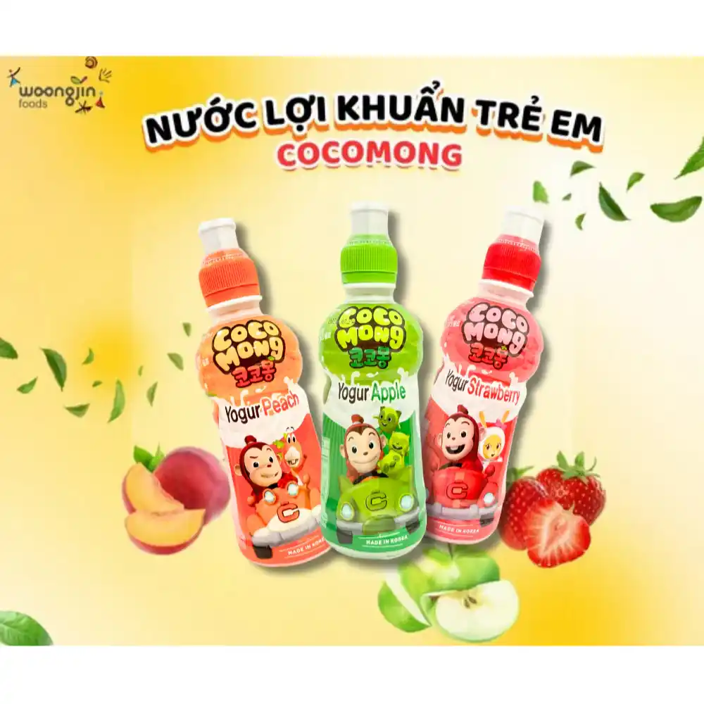 Thùng 24 chai nước lợi khuẩn Cocomong vị sữa/dâu/táo/đào/việt quất chai 235ml