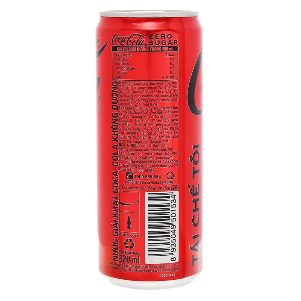 Thùng 24 chai nước ngọt Coca Cola zero sugar 320ml