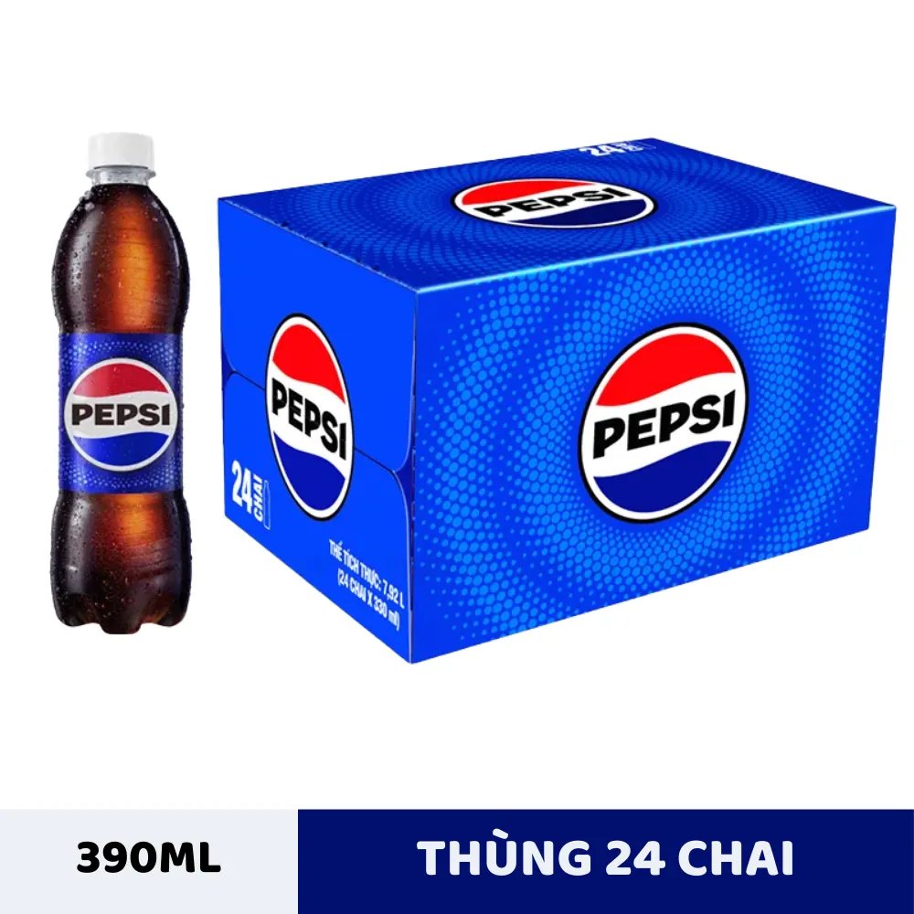 Thùng 24 chai nước ngọt Pepsi Cola 390ml