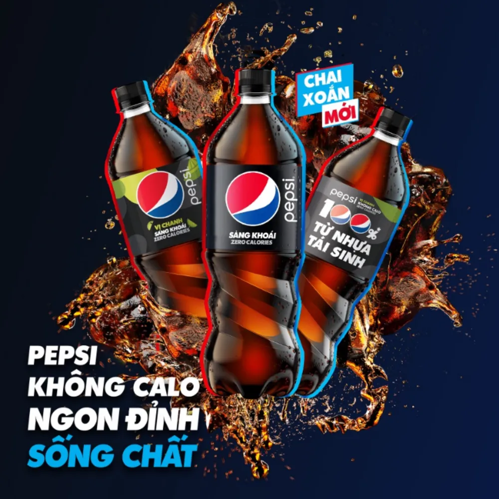 Thùng 24 chai nước ngọt Pepsi không calo 390ml