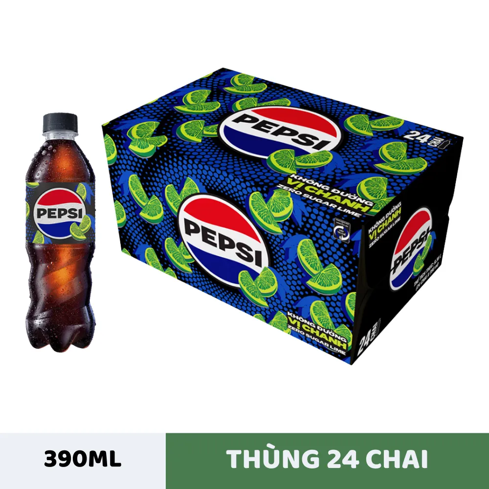 Thùng 24 chai nước ngọt Pepsi không calo vị chanh 390ml