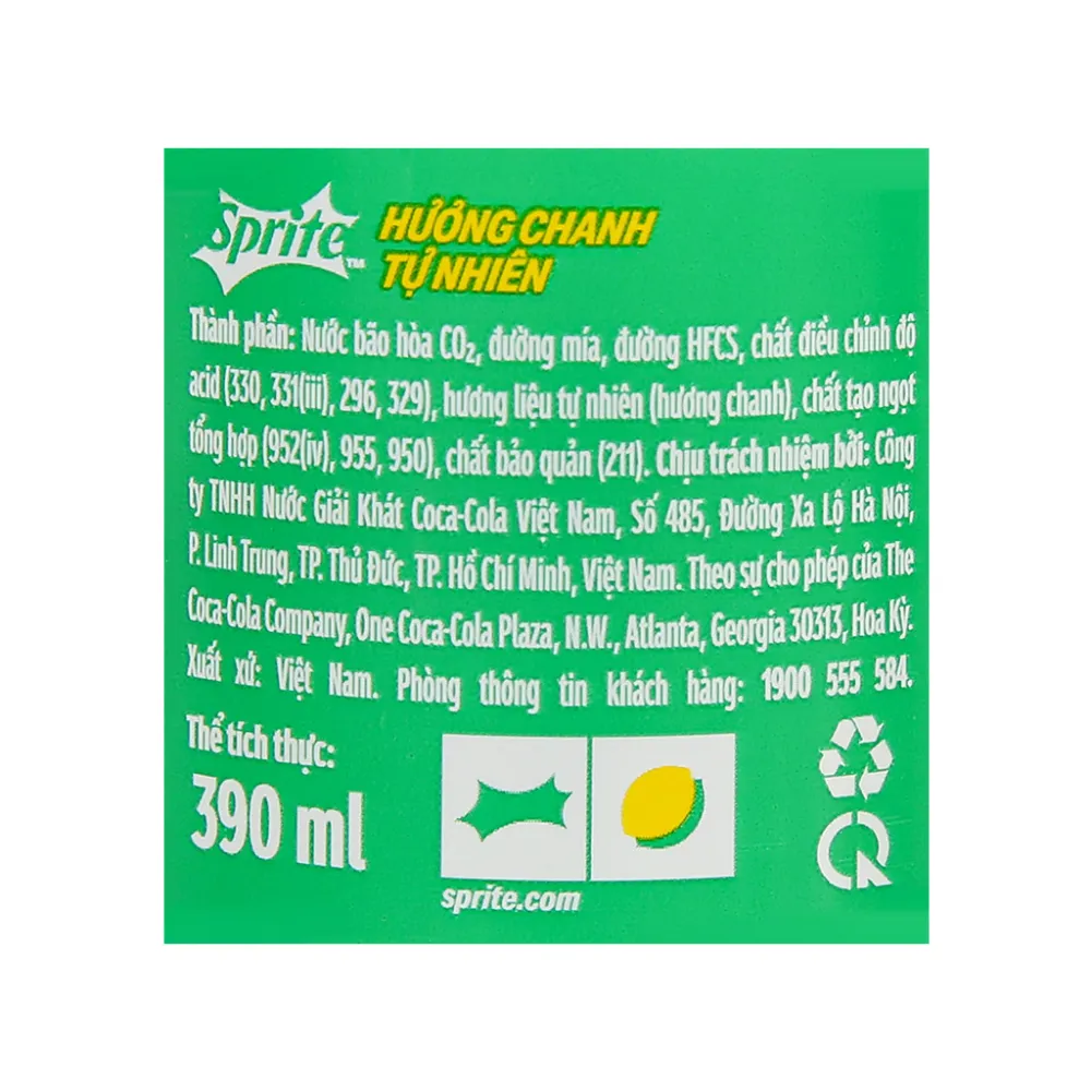 Thùng 24 chai nước ngọt Sprite chanh 390ml