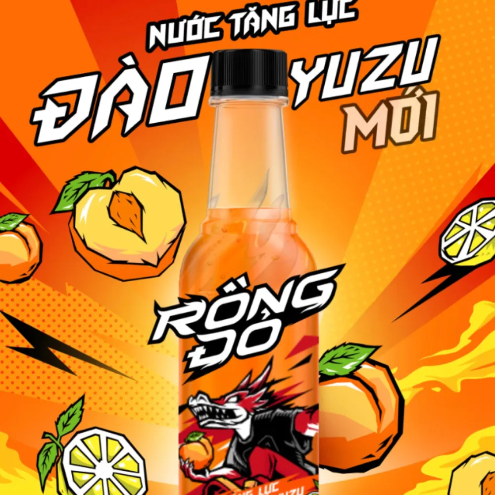 Thùng 24 chai nước tăng lực Rồng Đỏ hương đào Yuzu 330ml