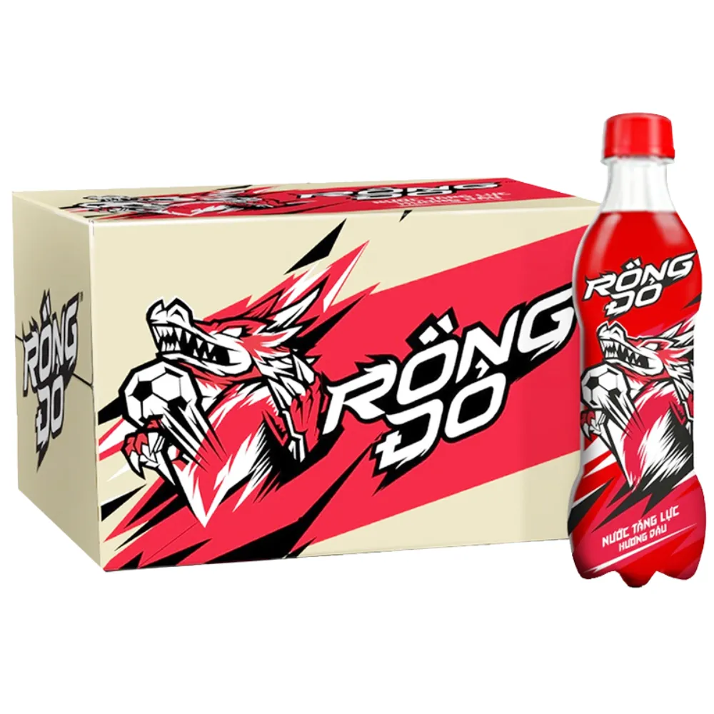 Thùng 24 chai nước tăng lực Rồng Đỏ hương dâu 330ml