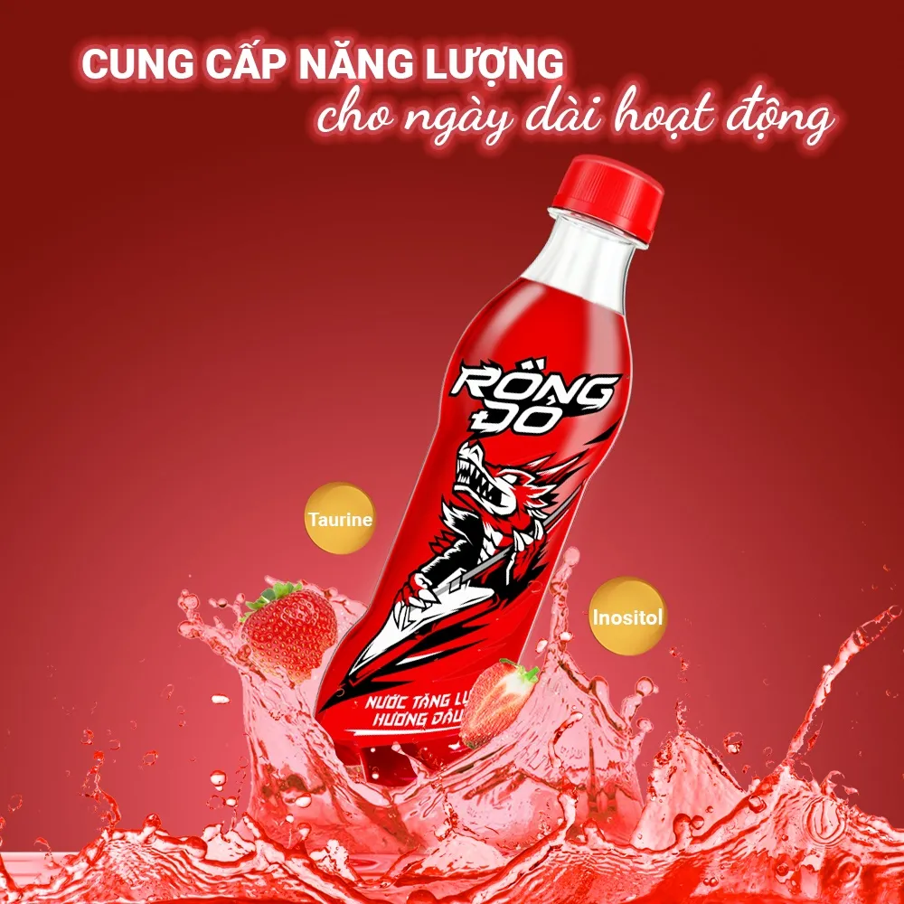 Thùng 24 chai nước tăng lực Rồng Đỏ hương dâu 330ml