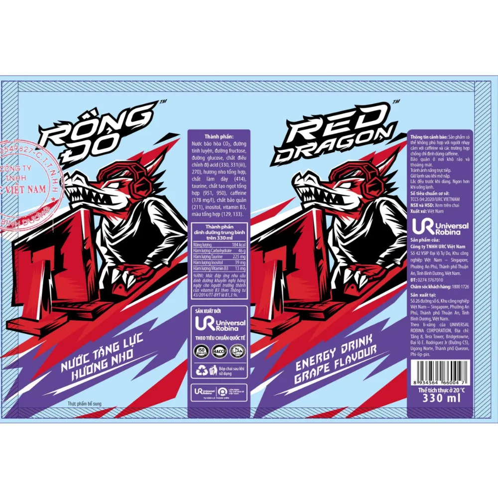 Thùng 24 chai nước tăng lực Rồng Đỏ hương nho 330ml