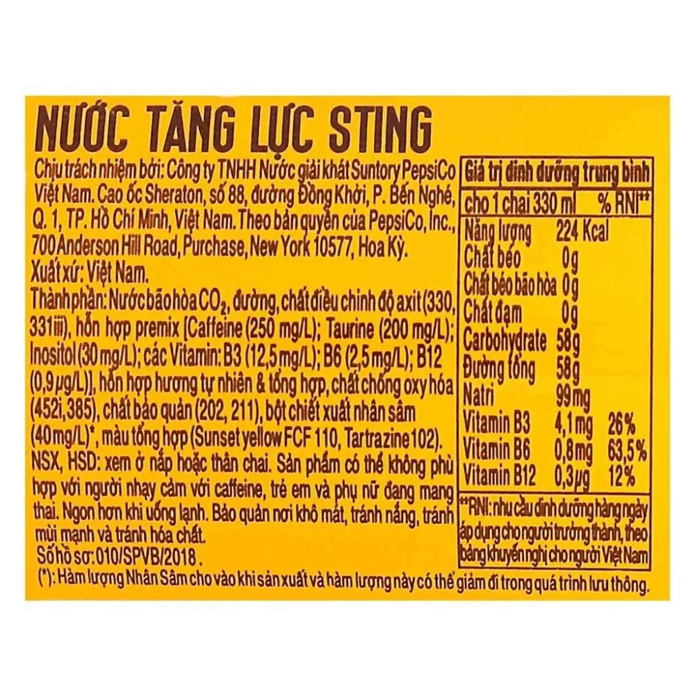 Thùng 24 chai nước tăng lực Sting Gold 330ml