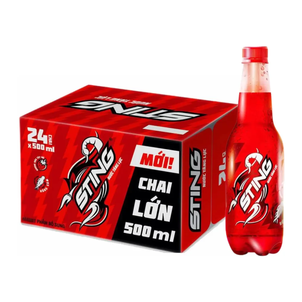 Thùng 24 chai nước tăng lực Sting hương dâu 500ml