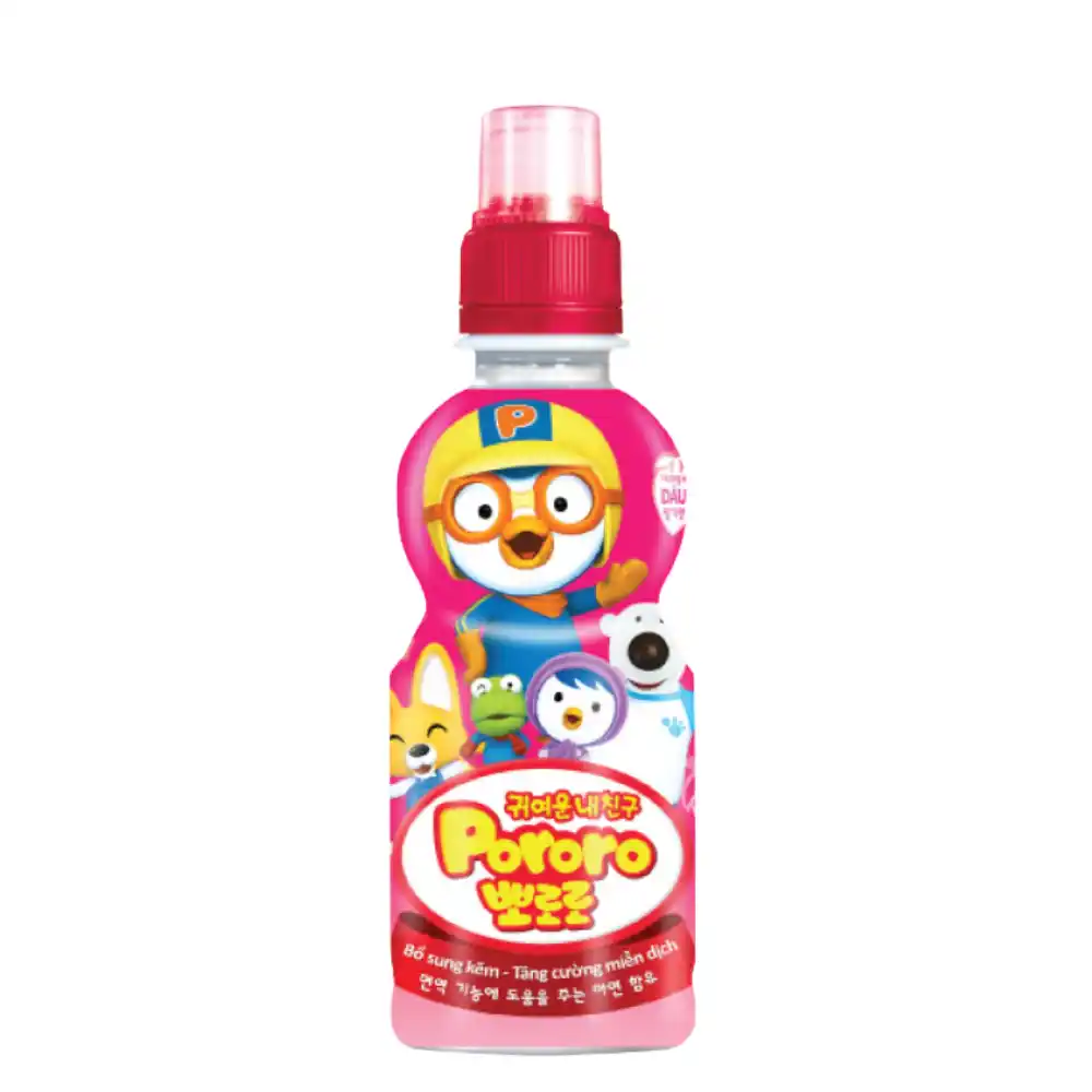 Thùng 24 chai nước trái cây Pororo vị dâu/việt quât/nhiệt đới/táo/sữa/ chuối chai 235ml