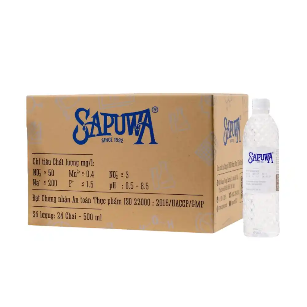 Thùng 24 chai nước uống tinh khiết Sapuwa 500ml