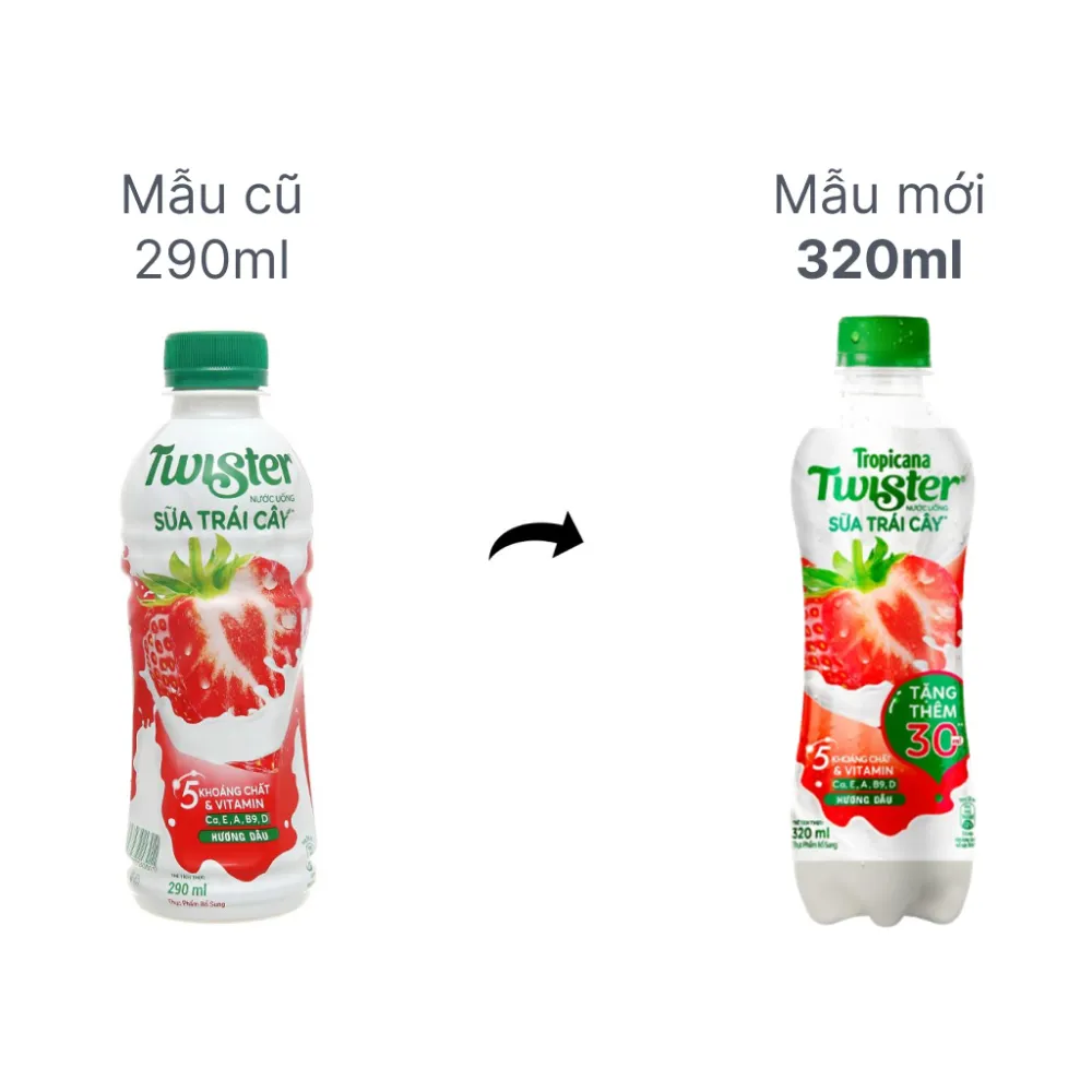 Thùng 24 chai sữa  trái cây Juicy Milk vị dâu 320ml