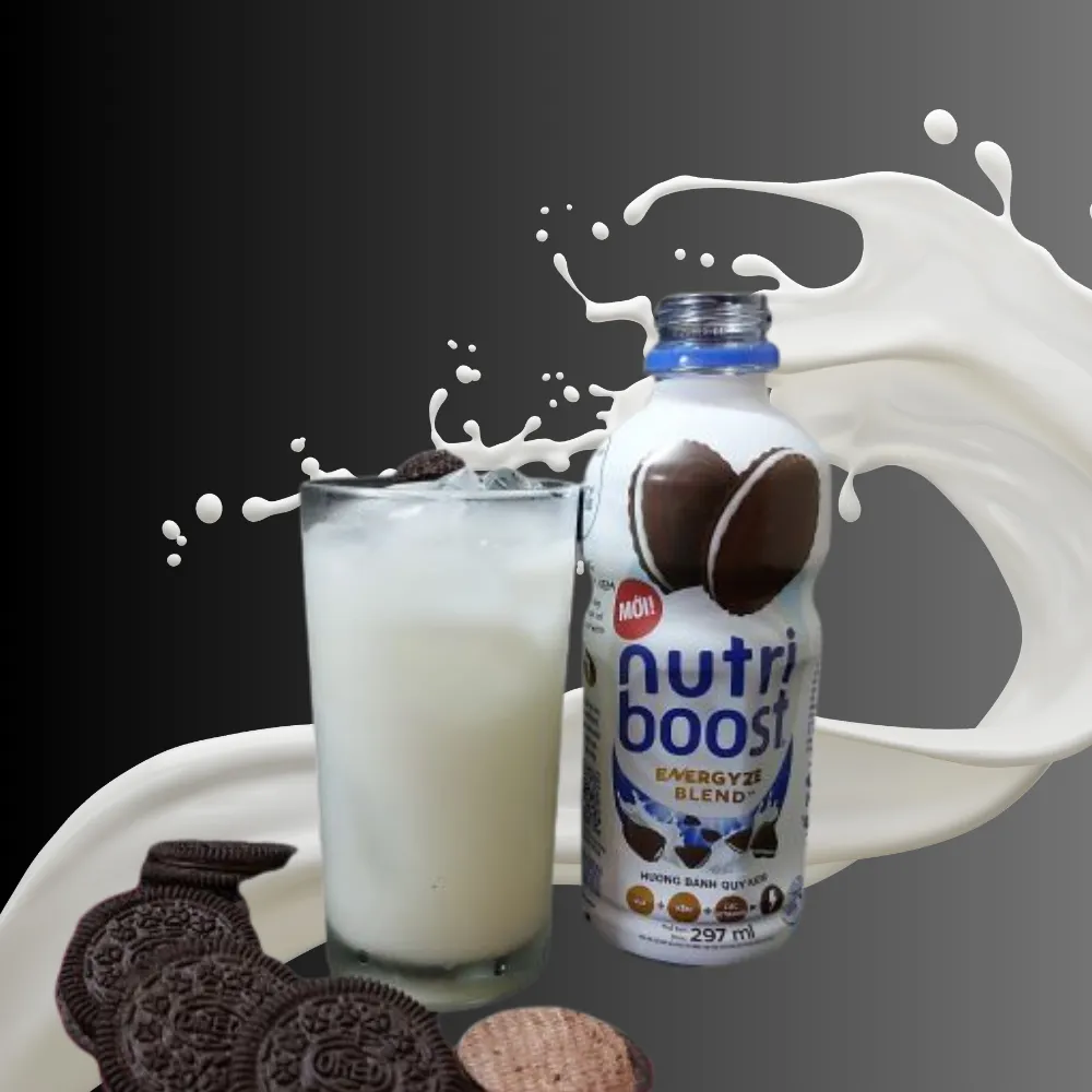 Thùng 24 chai sữa trái cây Nutriboost bánh quy kem 297ml