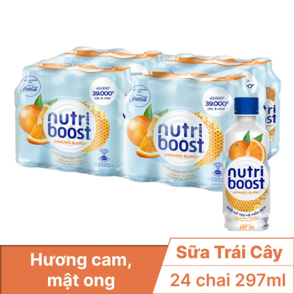 Thùng 24 chai sữa trái cây Nutriboost cam mật ong 297ml