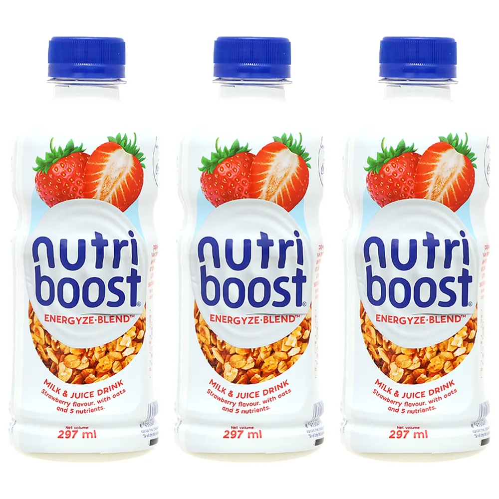 Thùng 24 chai sữa trái cây Nutriboost dâu và yến mạch 297ml