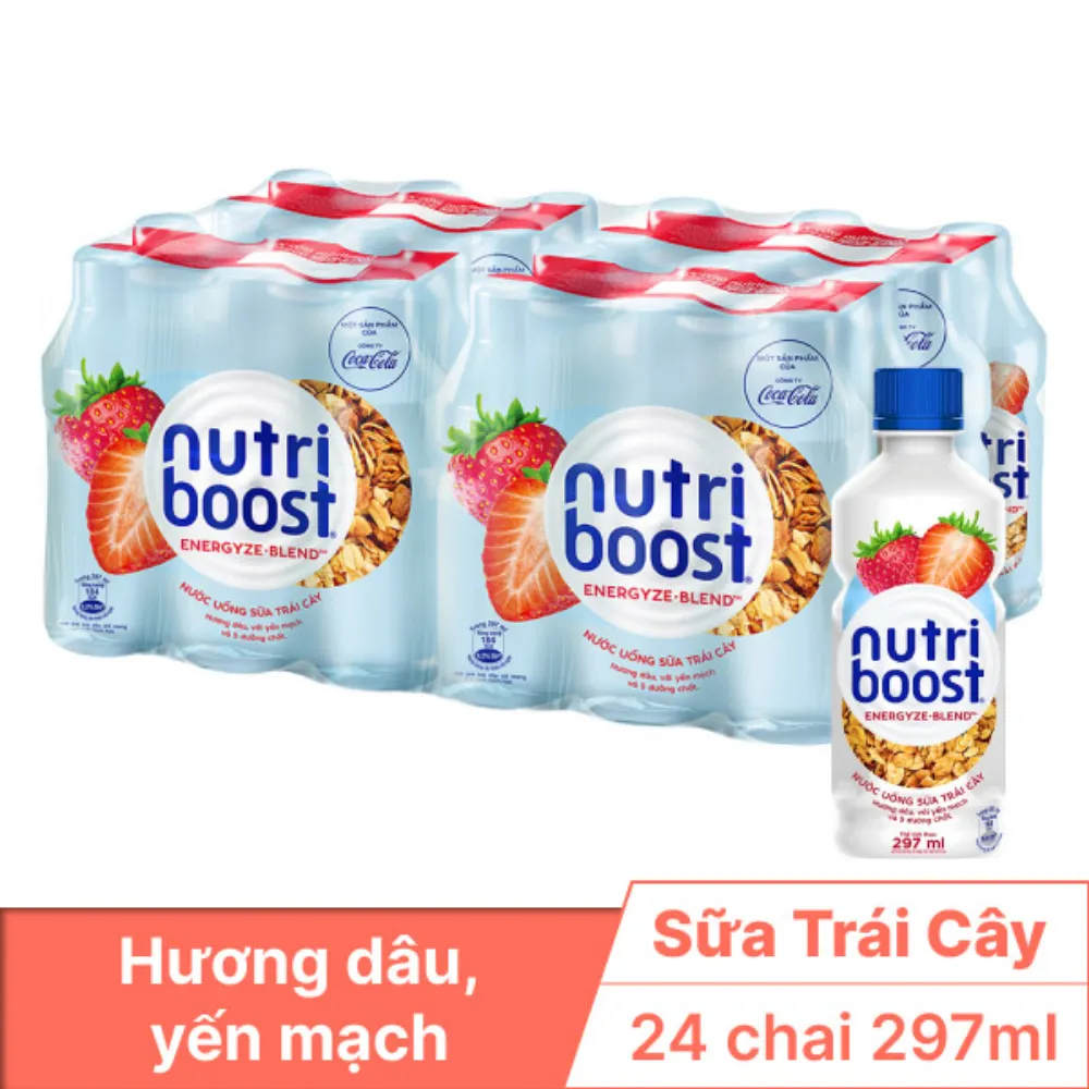 Thùng 24 chai sữa trái cây Nutriboost dâu và yến mạch 297ml