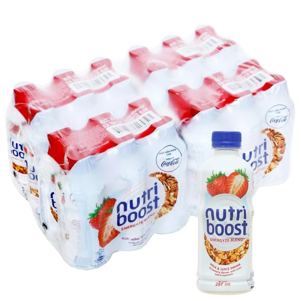 Thùng 24 chai sữa trái cây Nutriboost dâu và yến mạch 297ml