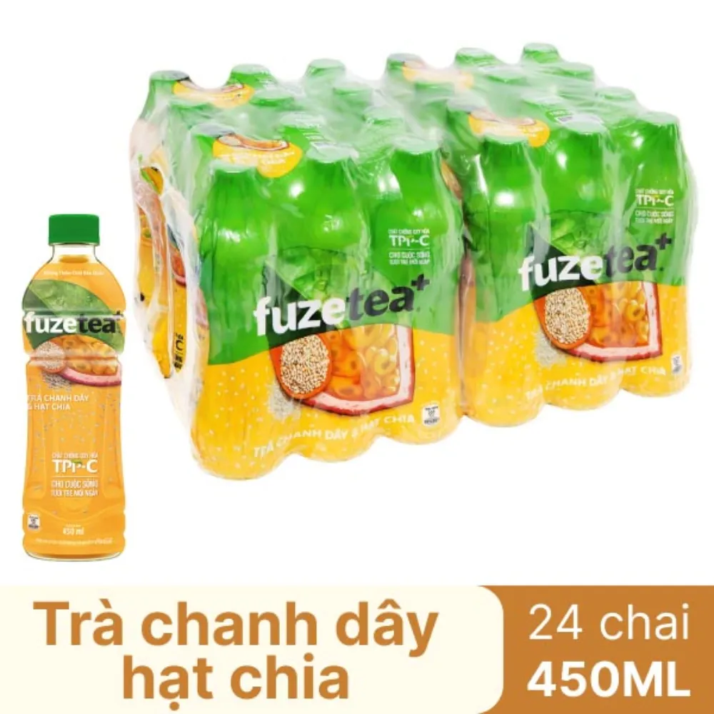 Thùng 24 chai trà chanh dây và hạt chia Fuzetea+ 450ml