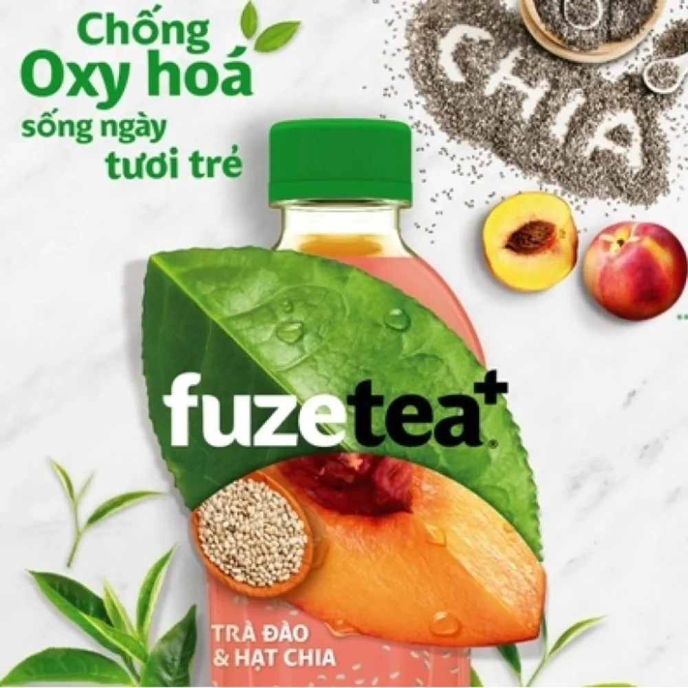 Thùng 24 chai trà đào và hạt chia Fuzetea+ 450ml