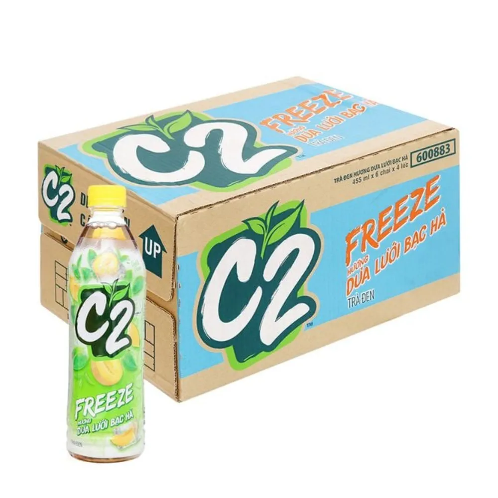 Thùng 24 chai trà đen C2 Freeze hương dưa lưới bạc hà 455ml