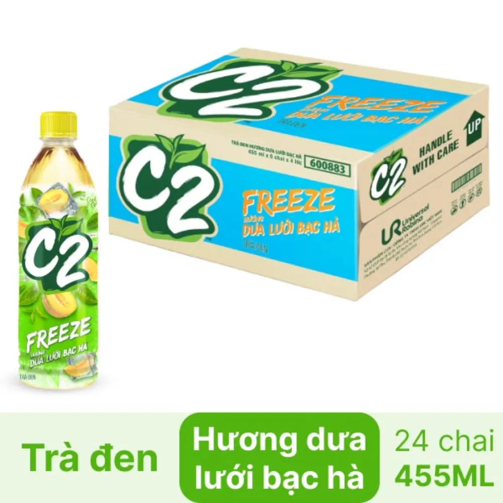 Thùng 24 chai trà đen C2 Freeze hương dưa lưới bạc hà 455ml