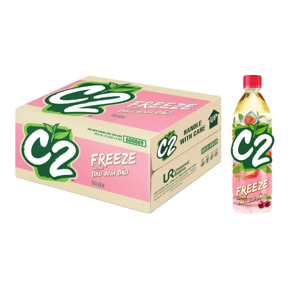 Thùng 24 chai trà đen C2 hương dâu anh đào 455ml