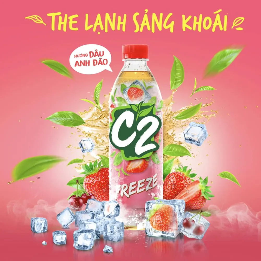 Thùng 24 chai trà đen C2 hương dâu anh đào 455ml