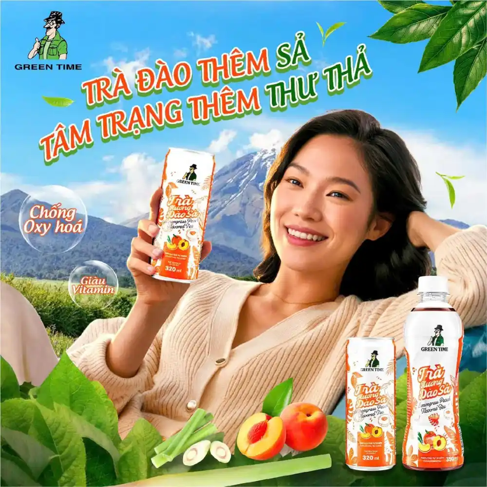 Lốc 12 chai Trà Greentime hương đào sả 350ml