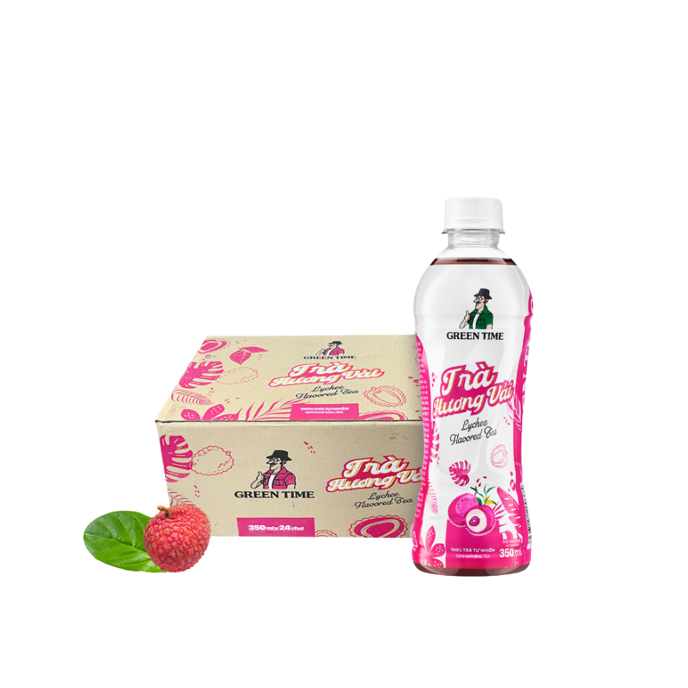 Thùng 24 chai trà Greentime hương vải 350ml