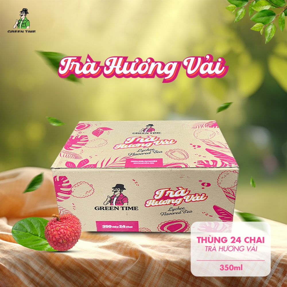 Thùng 24 chai trà Greentime hương vải 350ml
