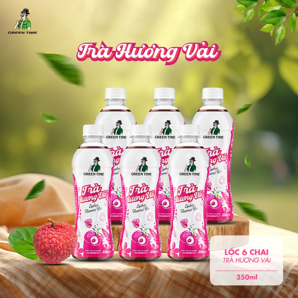 Thùng 24 chai trà Greentime hương vải 350ml