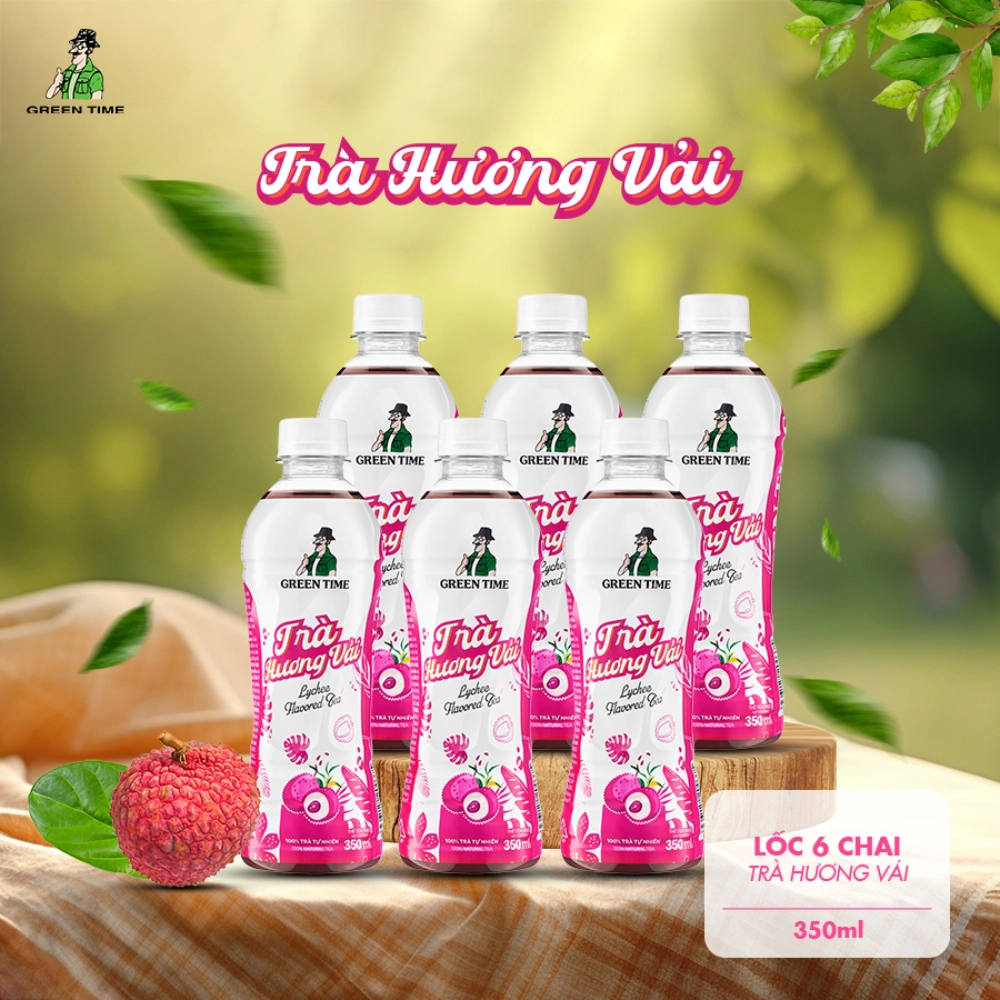 Thùng 24 chai trà Greentime hương vải 350ml