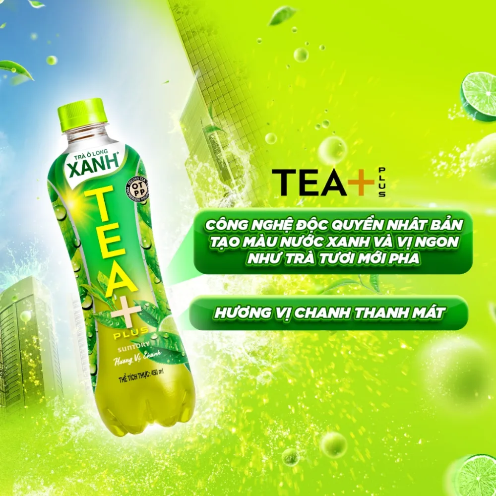 Thùng 24 chai trà ô long xanh TEA+ Plus vị chanh 450ml