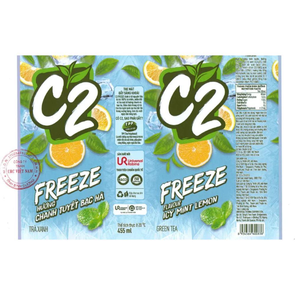 Thùng 24 chai trà xanh C2 Freeze hương chanh tuyết bạc hà 455ml