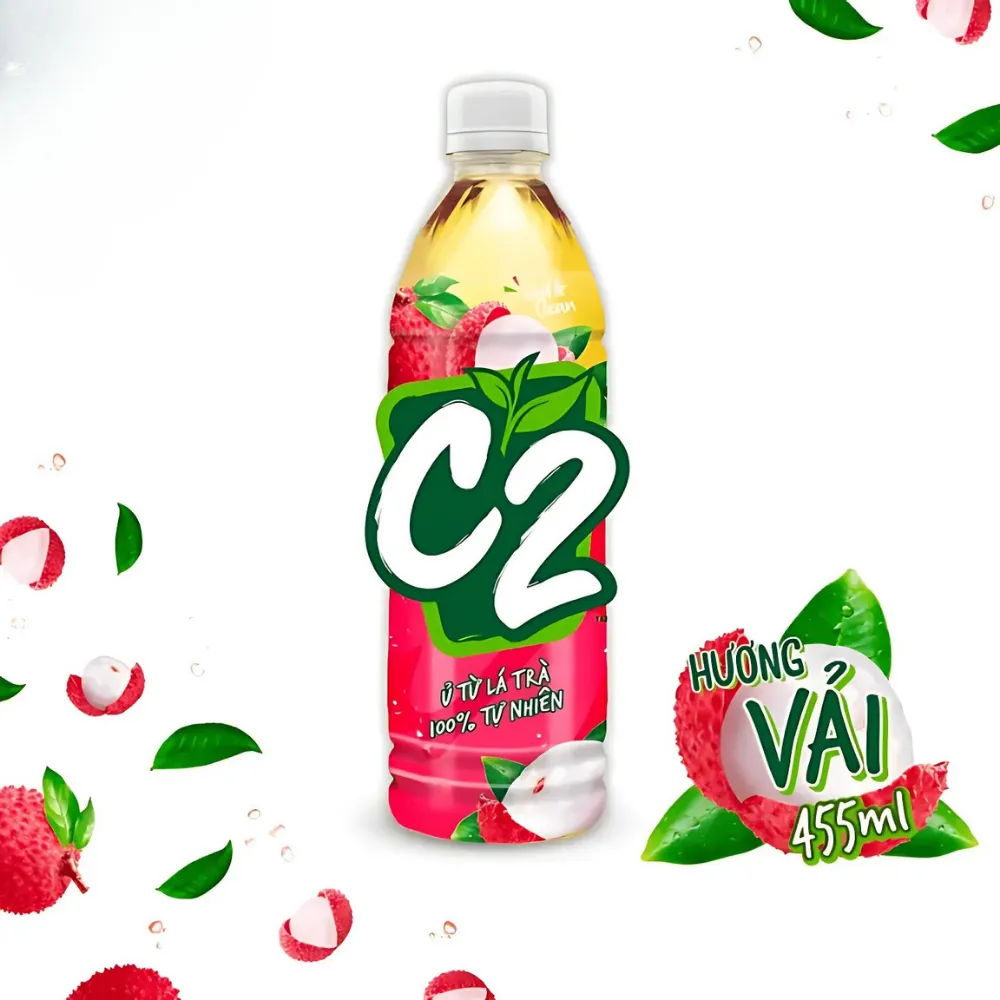 Thùng 24 chai trà xanh C2 hương vải 455ml