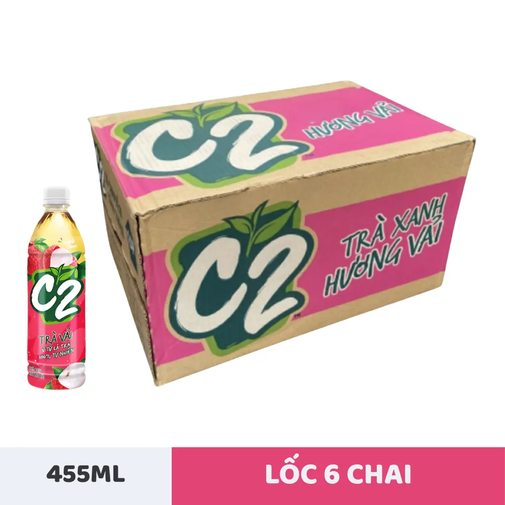 Thùng 24 chai trà xanh C2 hương vải 455ml