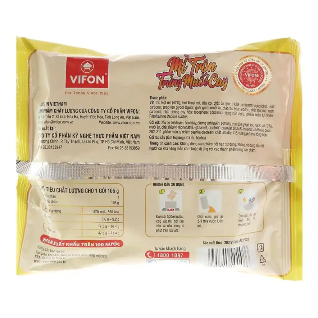 Thùng 24 gói mì trộn trứng muối cay/tương đen Vifon gói 105g/110g