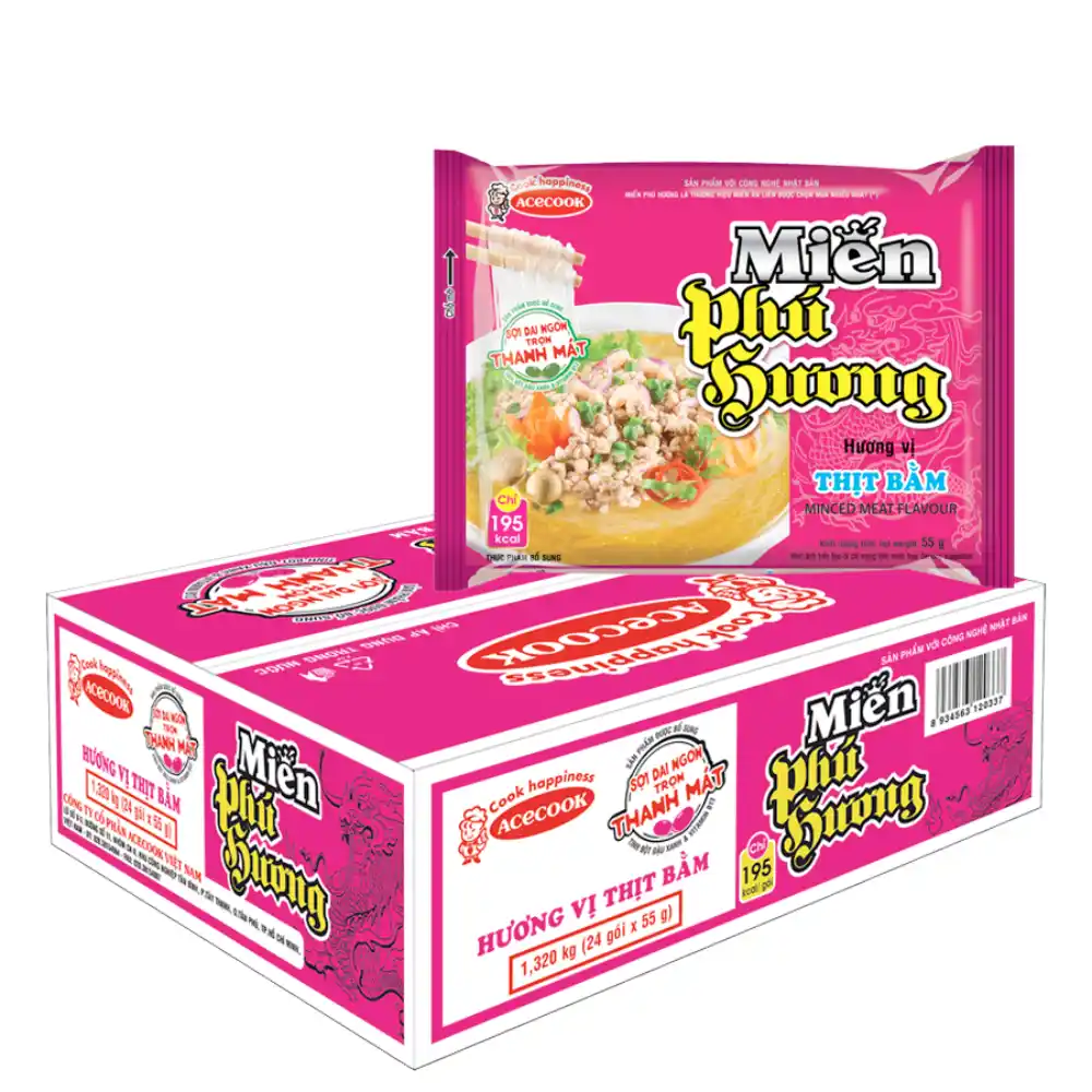 Thùng 24 gói miến Phú Hương nhiều hương vị 54g/55g/58g/63g