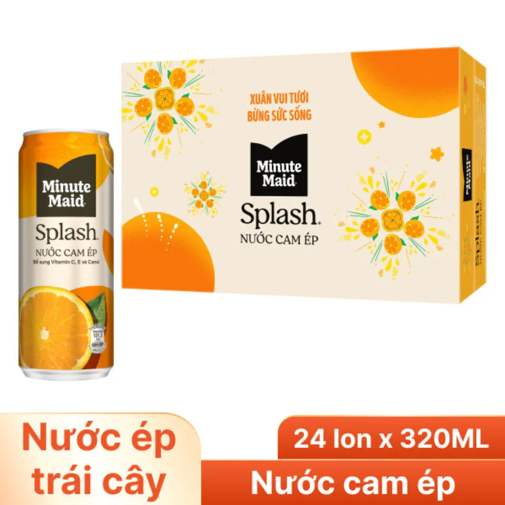 Thùng 24 lon nước cam có tép Teppy Minute Maid 320ml
