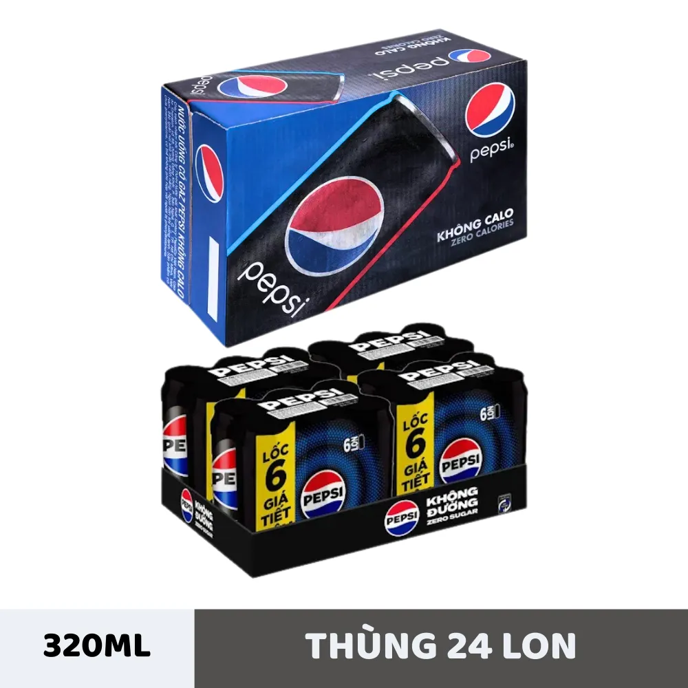 Thùng 24 lon nước ngọt Pepsi không calo 320ml