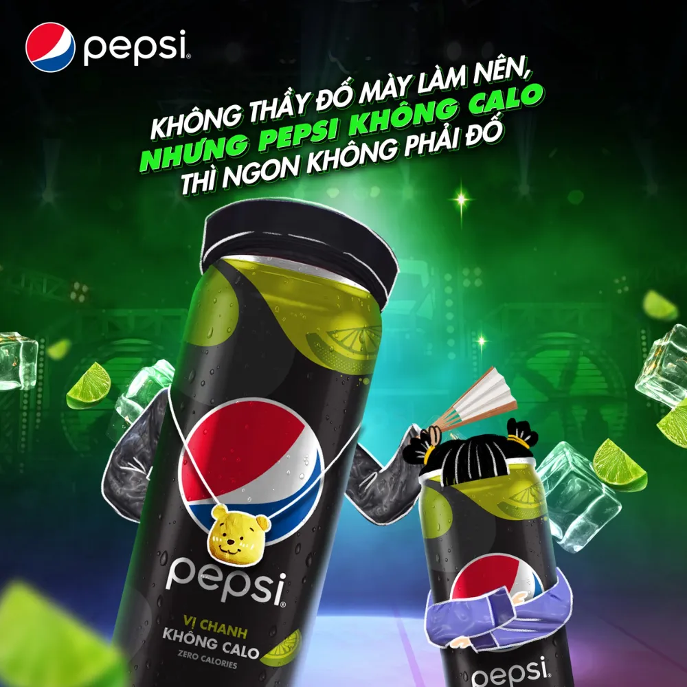 Thùng 24 lon nước ngọt Pepsi không calo vị chanh 320ml