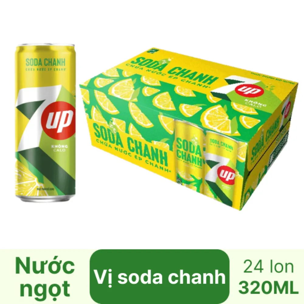 Thùng 24 lon nước soda 7Up chanh 320ml